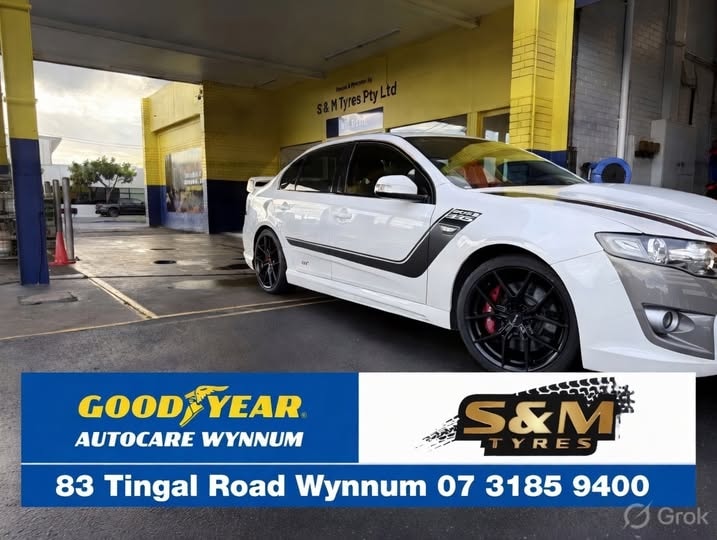White performance car at Goodyear Autocare Wynnum